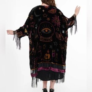 NWT Unique Vintage Mystical Crystal Ball Velvet Fringe Kimono Robe PLUS SIZE